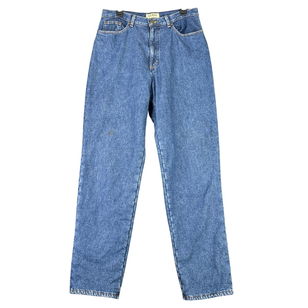 LL Bean Gorpcore Fleece Lined High Waisted Relaxed Fit Jeans Womens 14 Tall